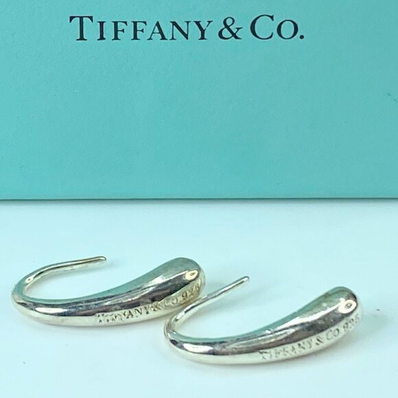 Tiffany & Co. Sterling Silver Elsa Peretti TearDrop Earrings 1.0" 7.4g JR810 - Picture 1 of 7